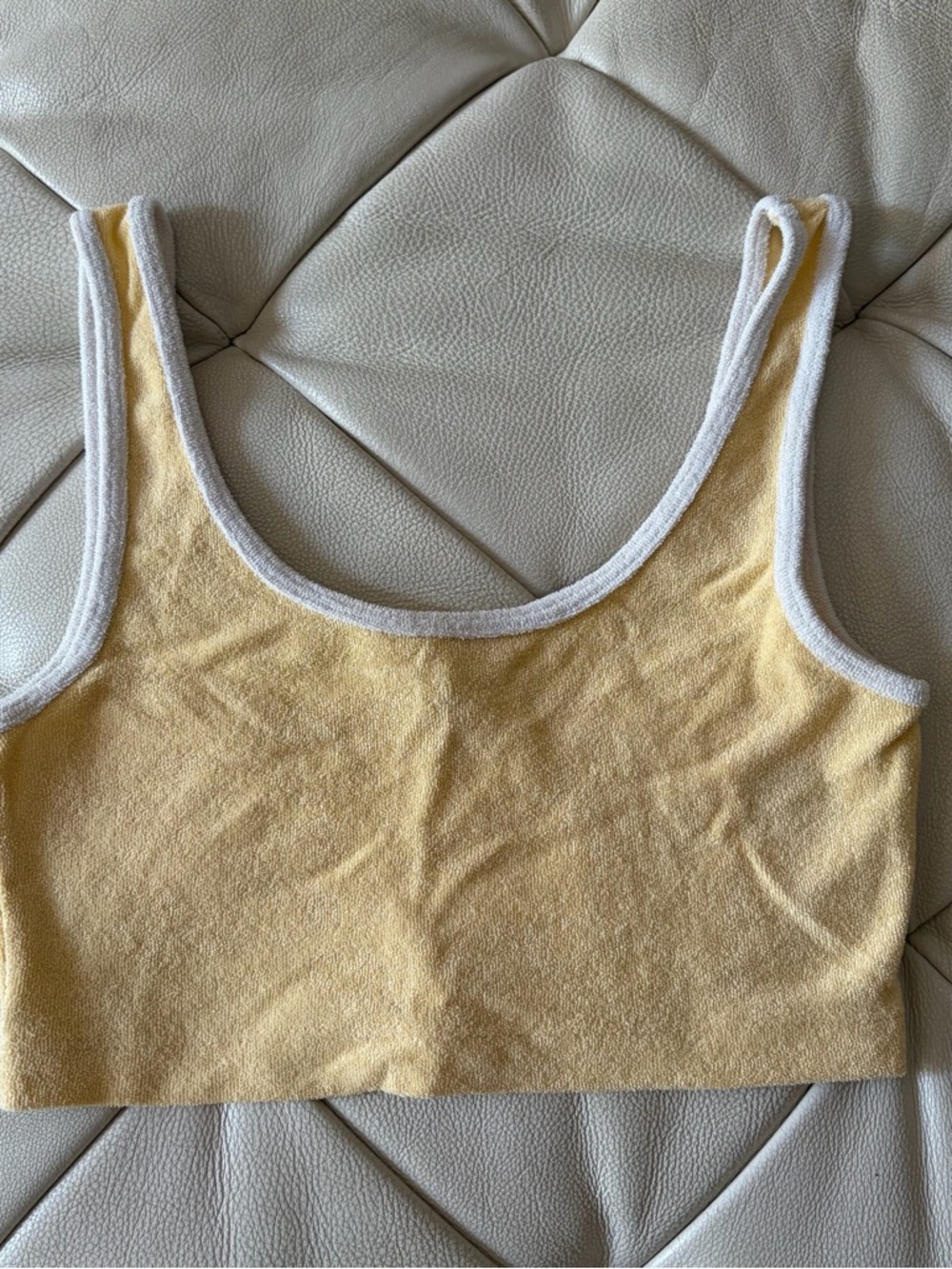 H&M Pale Yellow Cropped Tank with White Trim